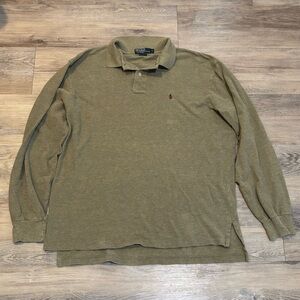 VTG Polo Ralph Lauren Cotton long sleeve collared polo shirt Sz Large high low